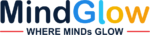 MindGlow logo featuring a modern brain and light bulb icon with circuit lines, representing learning, creativity, innovation, and educational growth.